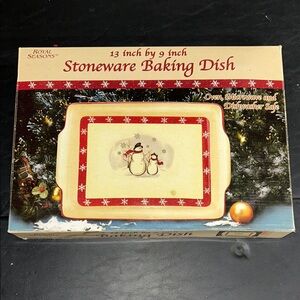 Vintage Royal Seasons Snowman 13 x 9 Stoneware Baking Dish - Red and Cream